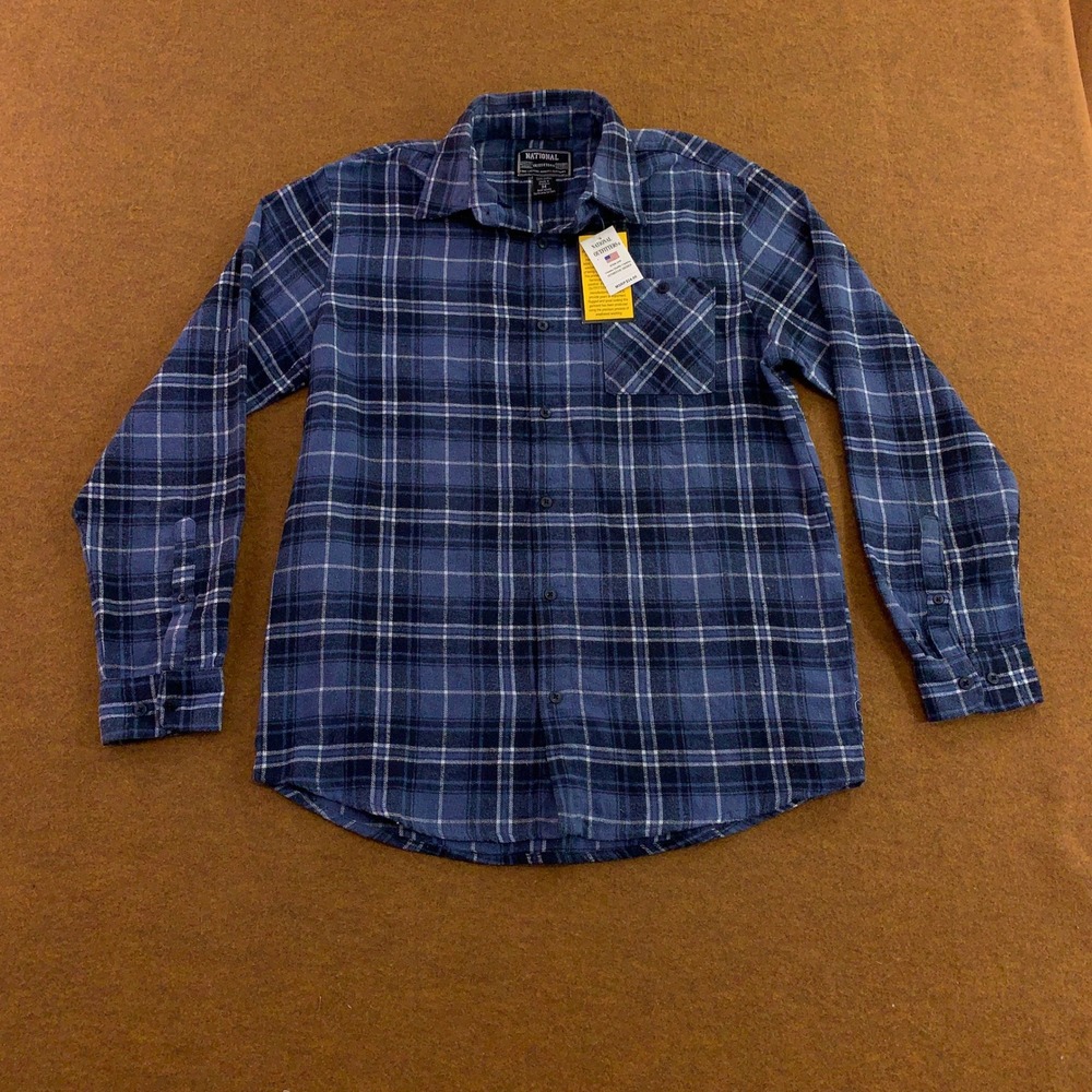 National Outfitters Mens Medium Blue Plaid Flannel Button Down Shirt NWT